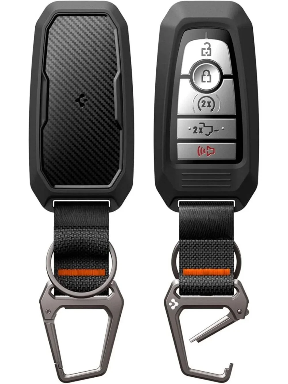 Rugged Key Fob Cover with Carabiner & Keychain for 3/4/5 Button Smart Keys